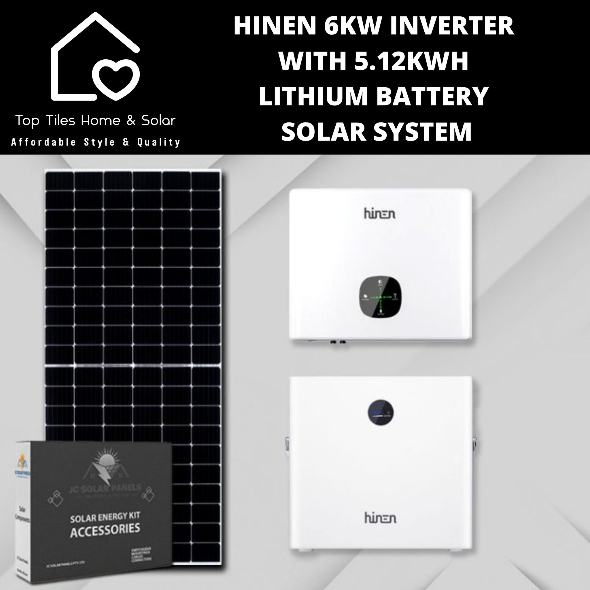 Hinen 5KVA Solar System - 6kw Inverter + 5.12kwh lithium Battery + Installation Kit