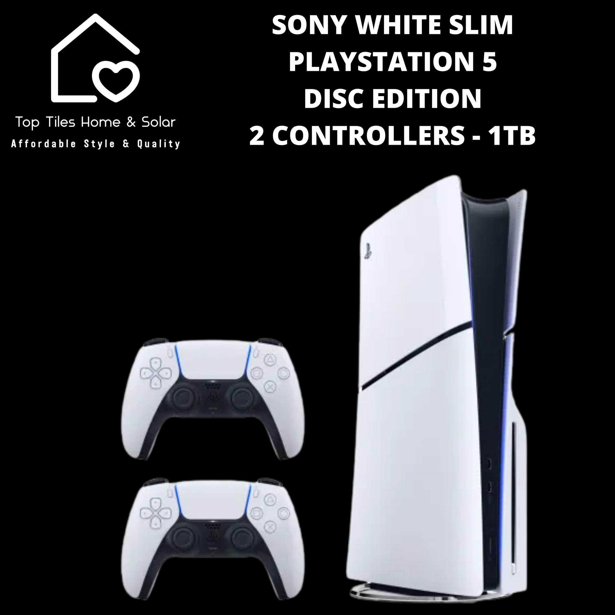 Sony White Slim PlayStation 5 Disc Edition + 2 Controllers - 1TB