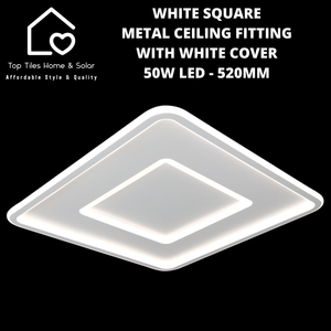 White Square Metal Ceiling Fitting with White Cover - 50W LED - 520mm