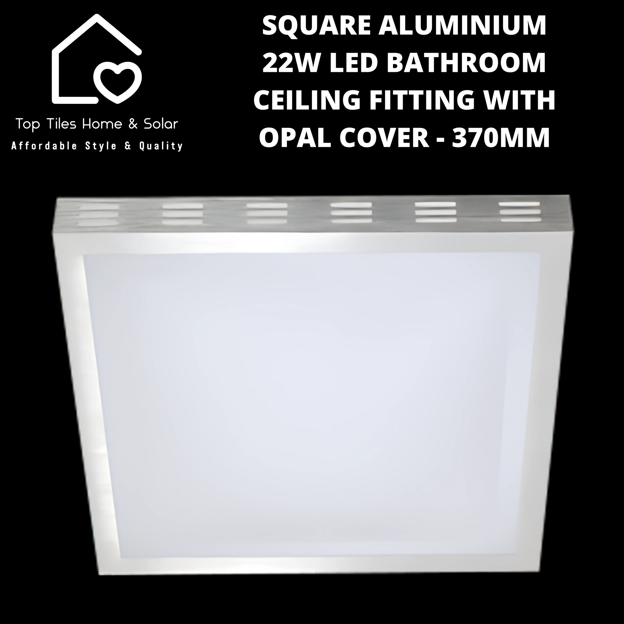 Square Aluminium 22W LED Bathroom Ceiling Fitting with Opal Cover - 370mm