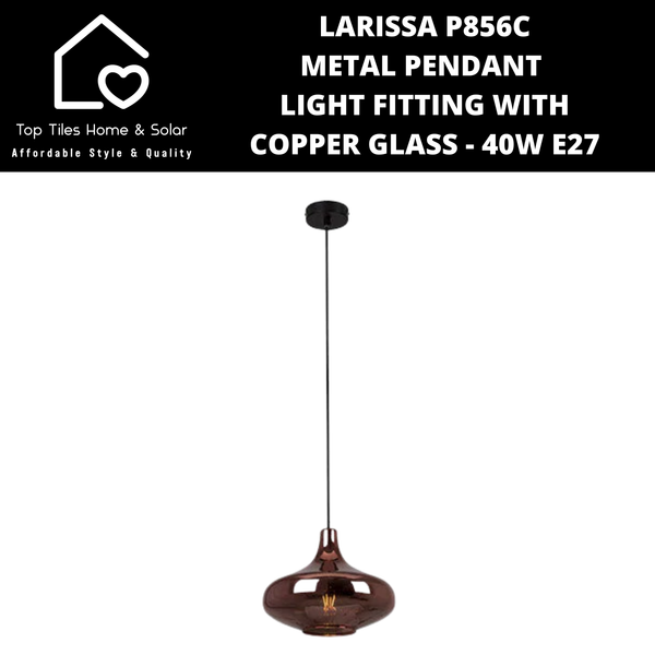 Larissa P856C Metal Pendant Light Fitting with Copper Glass - 40W E27