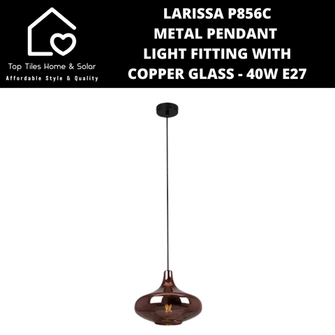 Larissa P856C Metal Pendant Light Fitting with Copper Glass - 40W E27