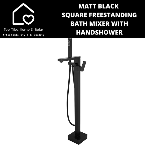 Matt Black Square Freestanding Bath Mixer With Handshower