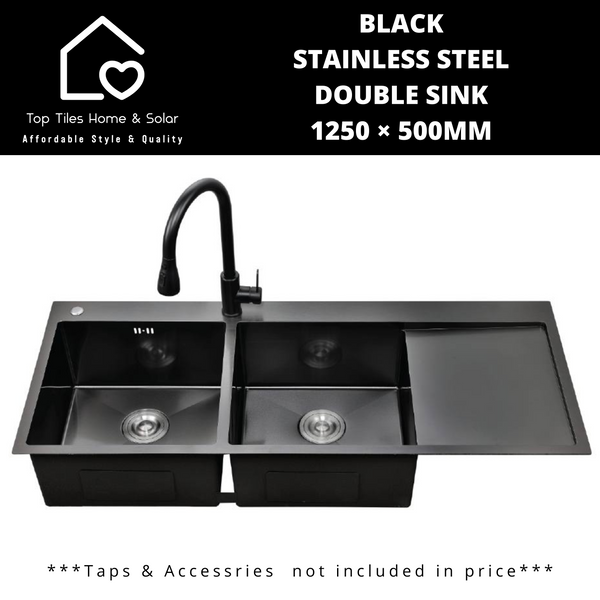 Black Stainless Steel Double Sink - 1250 × 500mm