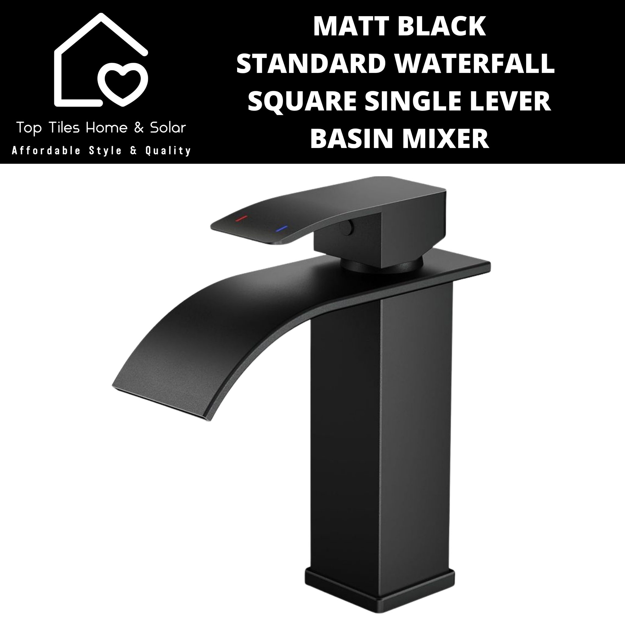 Matt Black Standard Waterfall Square Single Lever Basin Mixer