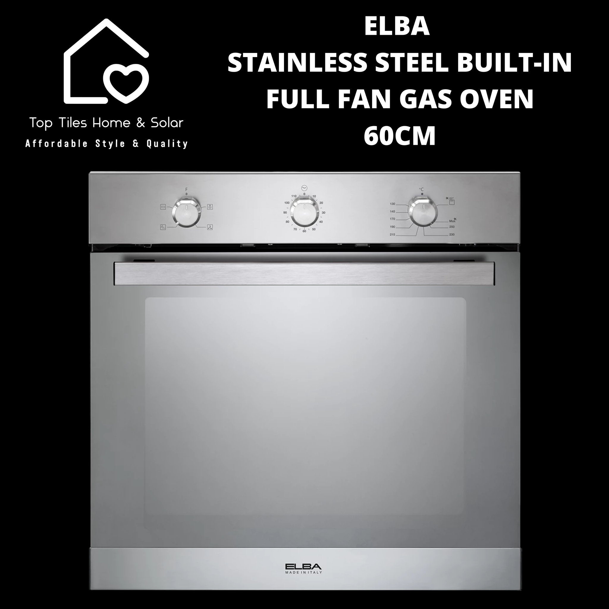 Elba Alterum Stainless Steel Built-in Full Fan Gas Oven - 60cm