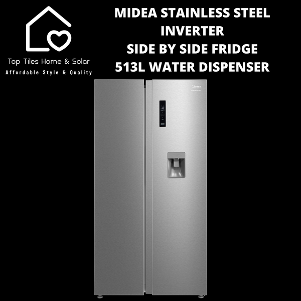 Midea Stainless Steel Inverter Side by Side Fridge - 513L Water Dispenser