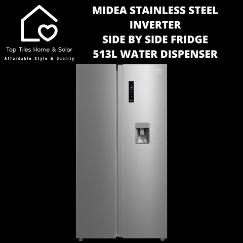 Midea Stainless Steel Inverter Side by Side Fridge - 513L Water Dispenser
