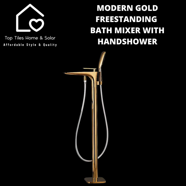 Modern Gold Freestanding Bath Mixer With Handshower