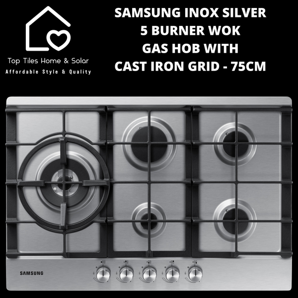 Samsung Inox 5 Burner Wok Gas Hob with Cast Iron Grid - 75cm