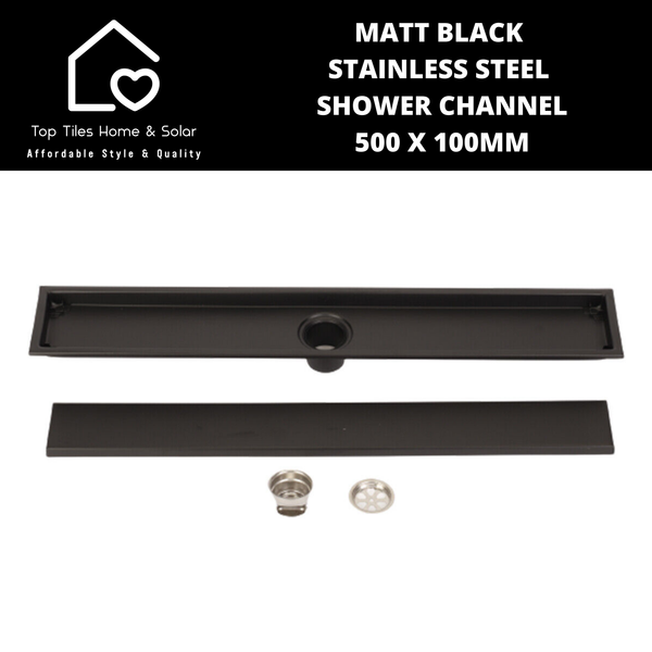 Matt Black Stainless Steel Shower Channel - 500 x 100mm