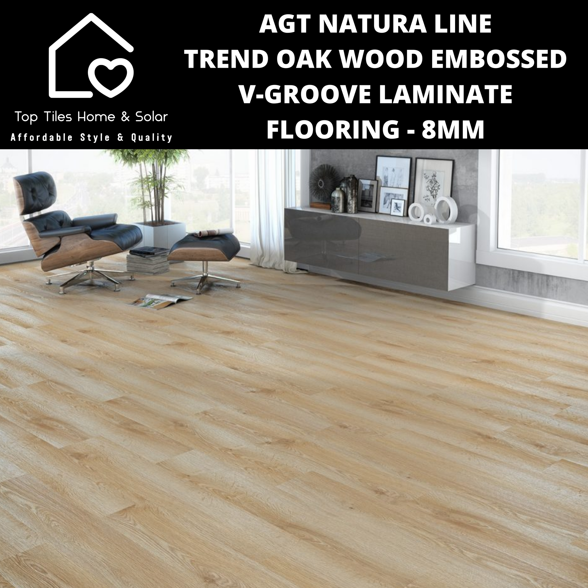 AGT Natura Line Trend Oak Wood Embossed V-Groove Laminate Flooring - 8mm