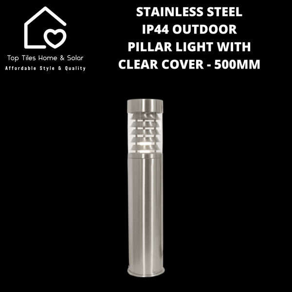 Stainless Steel IP44 Outdoor Pillar Light with Clear Cover - 500mm