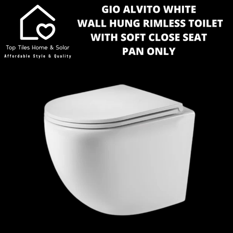 Gio Alvito White Wall Hung Rimless Toilet with Soft Close Seat  - Pan Only