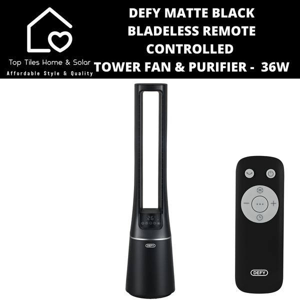 Defy Matte Black Bladeless Remote Controlled Tower Fan & Purifier -  36W