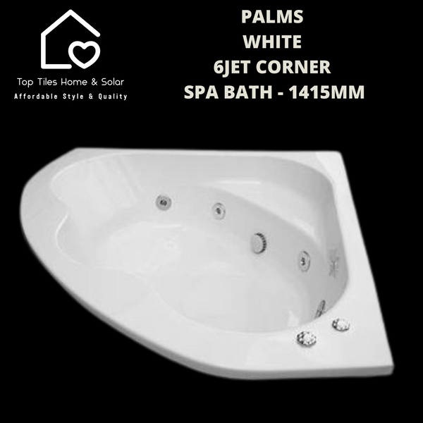 Palms White 6jet Corner Spa Massage Bath - 1415mm