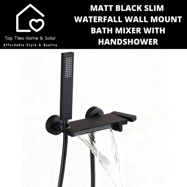 Matt Black Slim Waterfall Wall Mount Bath Mixer With Handshower