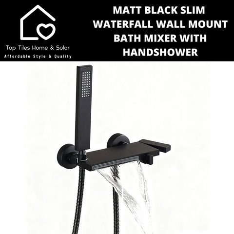 Matt Black Slim Waterfall Wall Mount Bath Mixer With Handshower