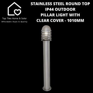 Stainless Steel Round Top IP44 Outdoor Pillar Light with Clear Cover - 1010mm