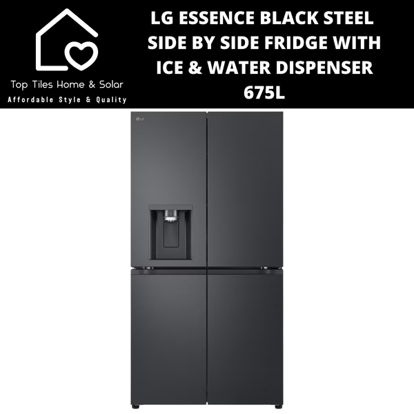 LG Essence Black Steel Side by Side Fridge with Ice & Water Dispenser - 675L