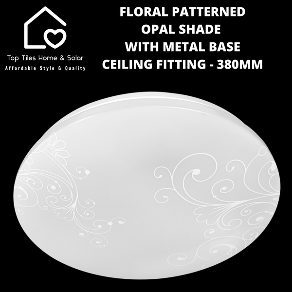Floral Patterned Opal Shade With Metal Base Ceiling Fitting - 380mm