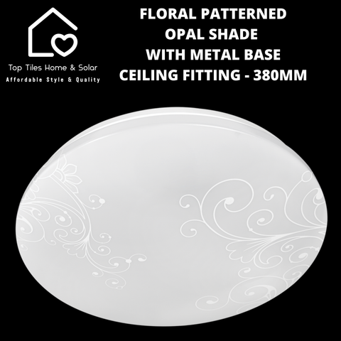 Floral Patterned Opal Shade With Metal Base Ceiling Fitting - 380mm