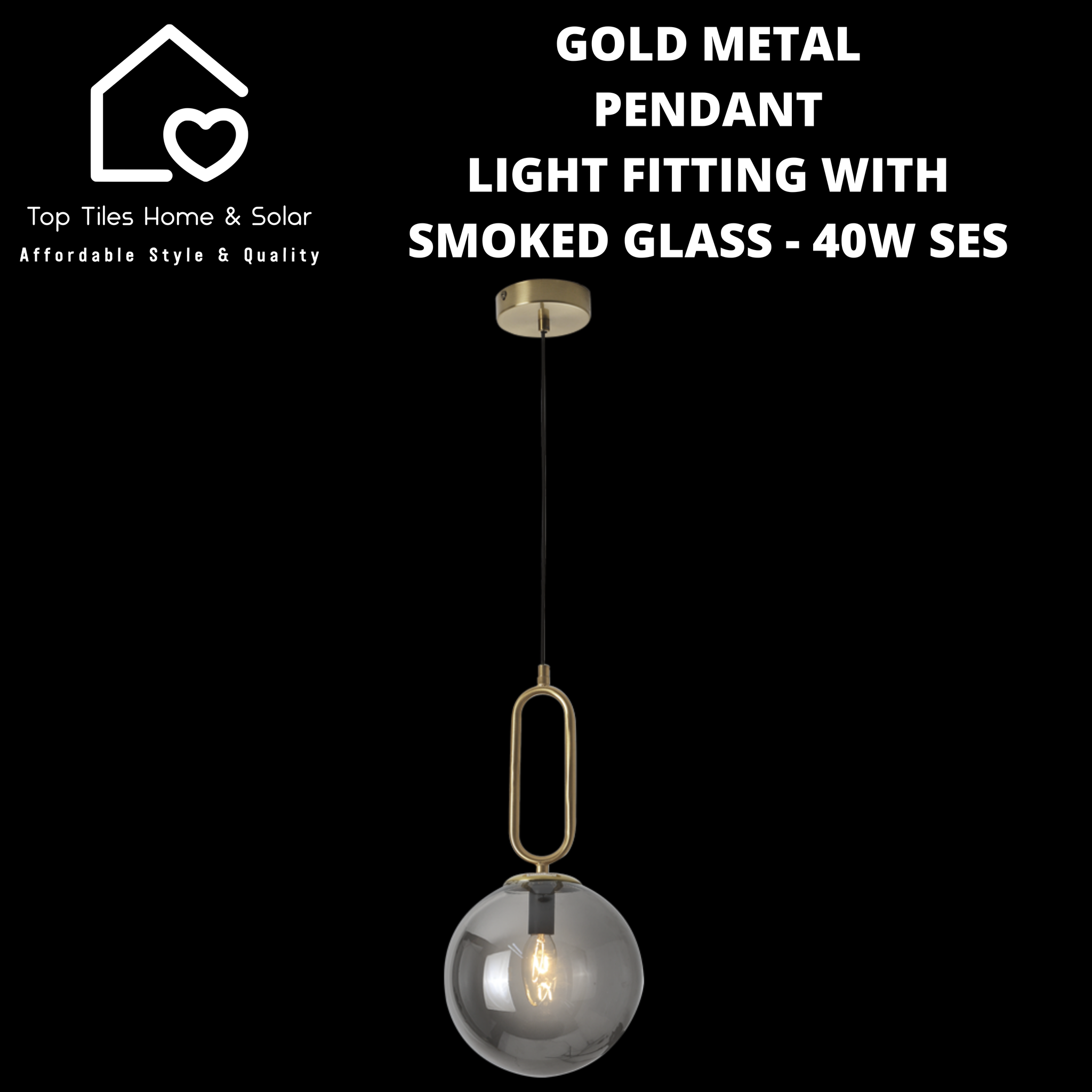 Gold Metal Pendant Light Fitting with Smoked Glass - 40W SES