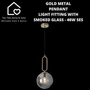 Gold Metal Pendant Light Fitting with Smoked Glass - 40W SES