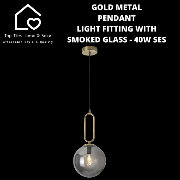 Gold Metal Pendant Light Fitting with Smoked Glass - 40W SES