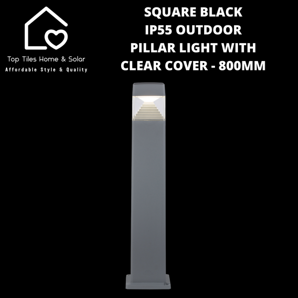 Square Grey IP55 Outdoor Pillar Light with Clear Cover - 800mm