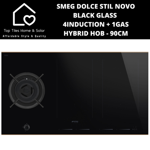 Smeg Dolce Stil Novo Black Glass 4Ceran + 1Gas Hybrid Hob - 90cm