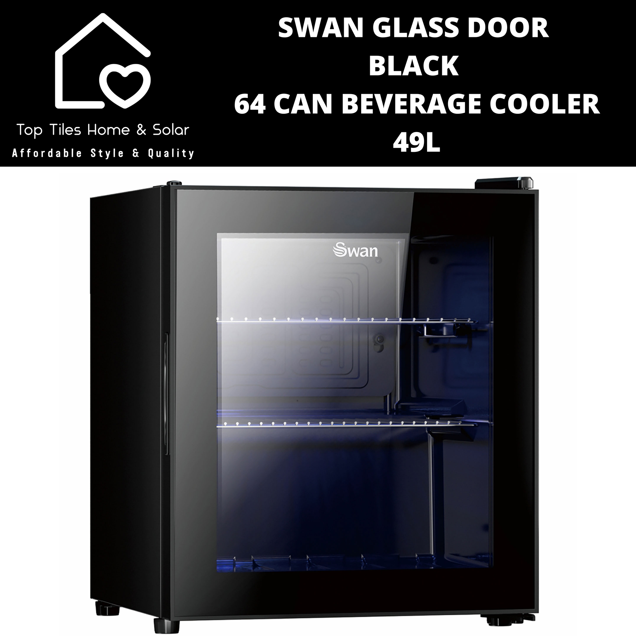 Swan Glass Door Black 64 Can Beverage Cooler - 49L