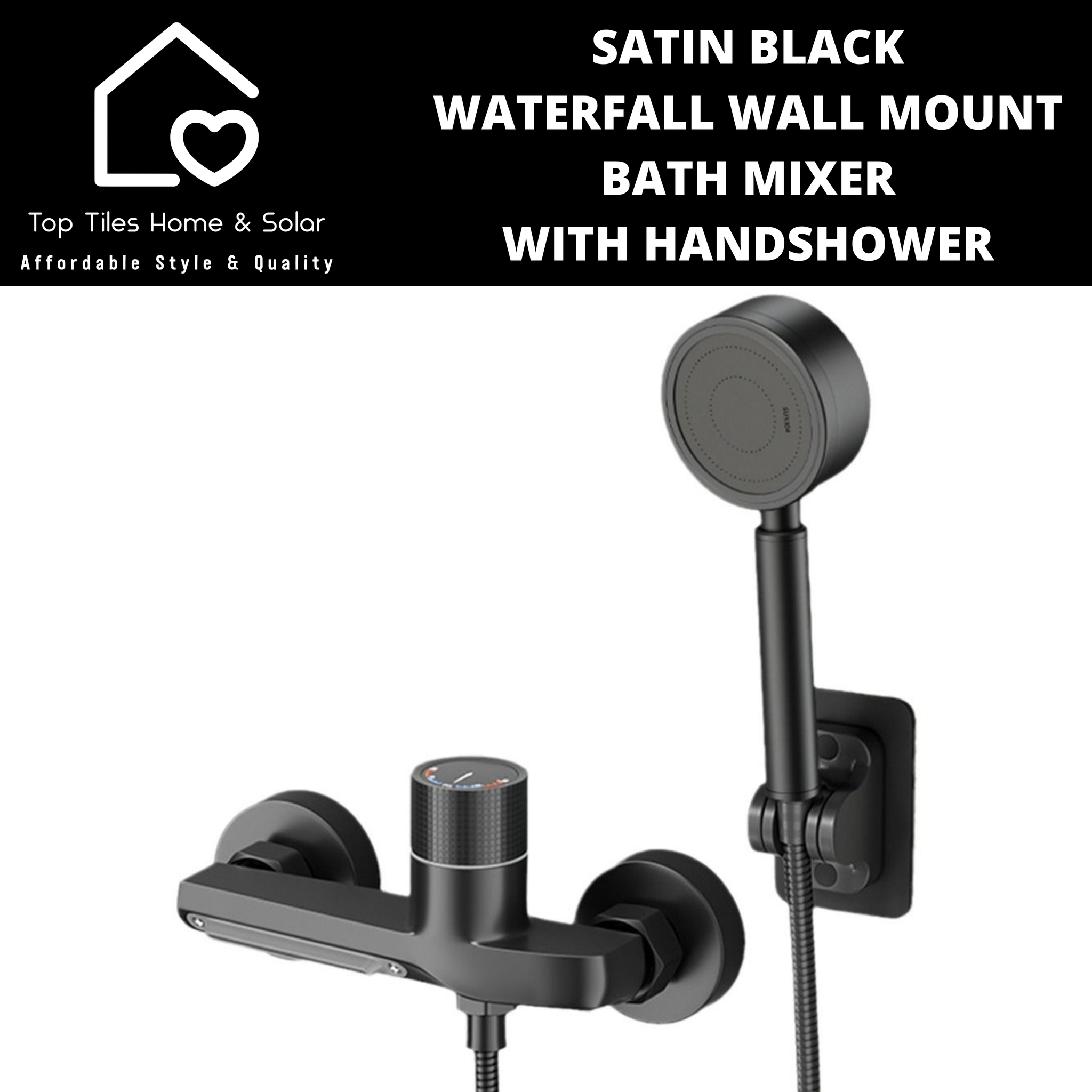 Satin Black Waterfall Wall Mount Bath Mixer With Handshower