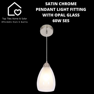 Satin Chrome Pendant Light Fitting with Opal Glass - 60W SES