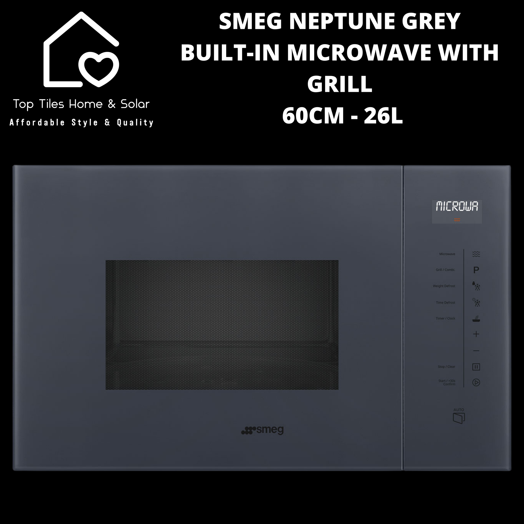 Smeg Neptune Grey Glass Built-in Microwave with Grill - 60cm - 26L