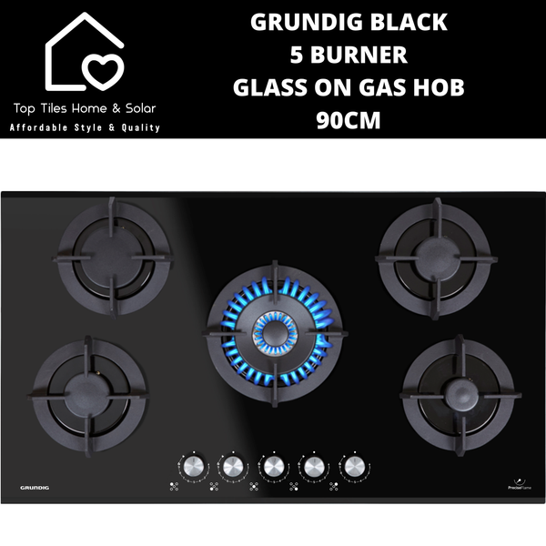 Grundig Black 5 Burner Glass on Gas Hob - 90cm