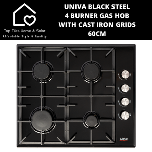 Univa Black Steel 4 Burner Gas Hob with Cast Iron Grids - 60cm