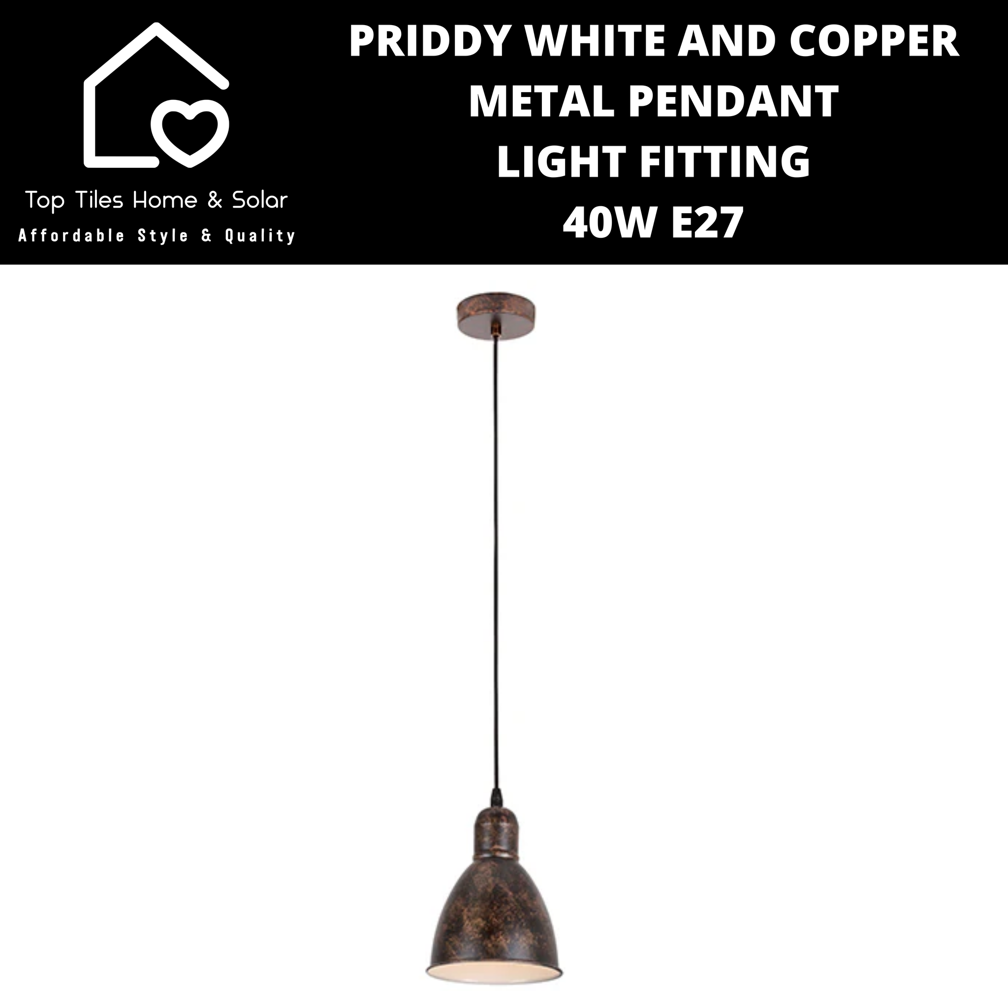 Priddy White and Copper Metal Pendant Light Fitting - 40W E27