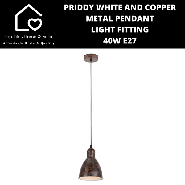 Priddy White and Copper Metal Pendant Light Fitting - 40W E27