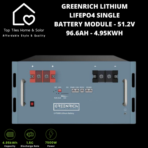 Greenrich UP5000 Lithium LiFePo4 Single Solar Battery Module - 51.2V 96.6Ah 4.95kWh