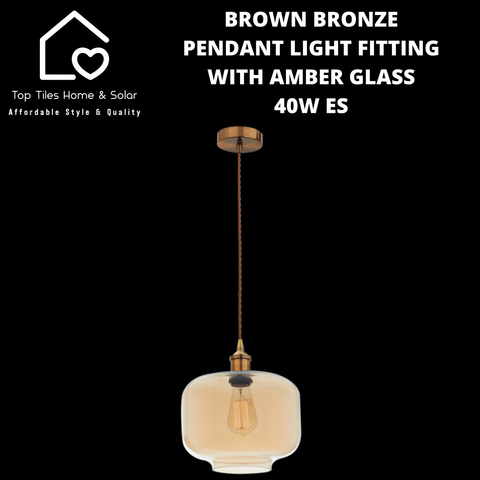 Brown Bronze Pendant Light Fitting with Amber Glass - 40W ES
