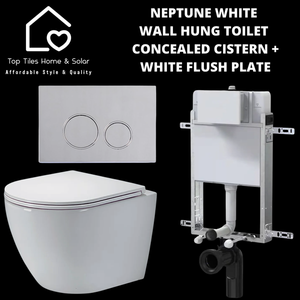 Neptune White Wall Hung Toilet With Concealed Cistern & Dual Flush Plate
