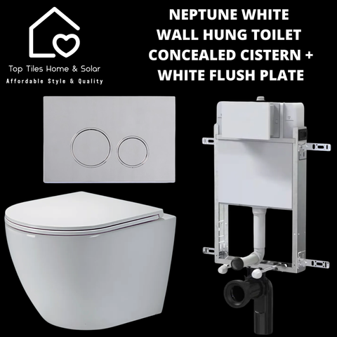 Neptune White Wall Hung Toilet With Concealed Cistern & Dual Flush Plate