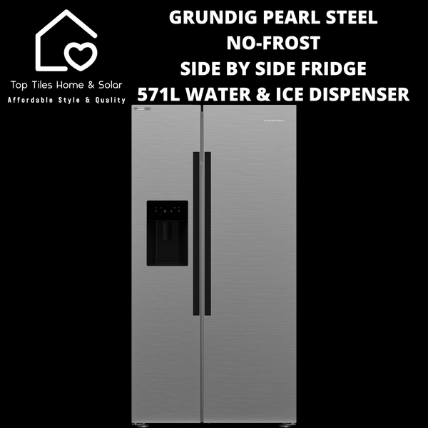 Grundig Pearl Steel No-Frost Side by Side Fridge - 571L Water & Ice Dispenser