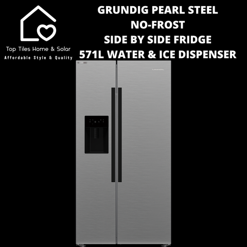 Grundig Pearl Steel No-Frost Side by Side Fridge - 571L Water & Ice Dispenser