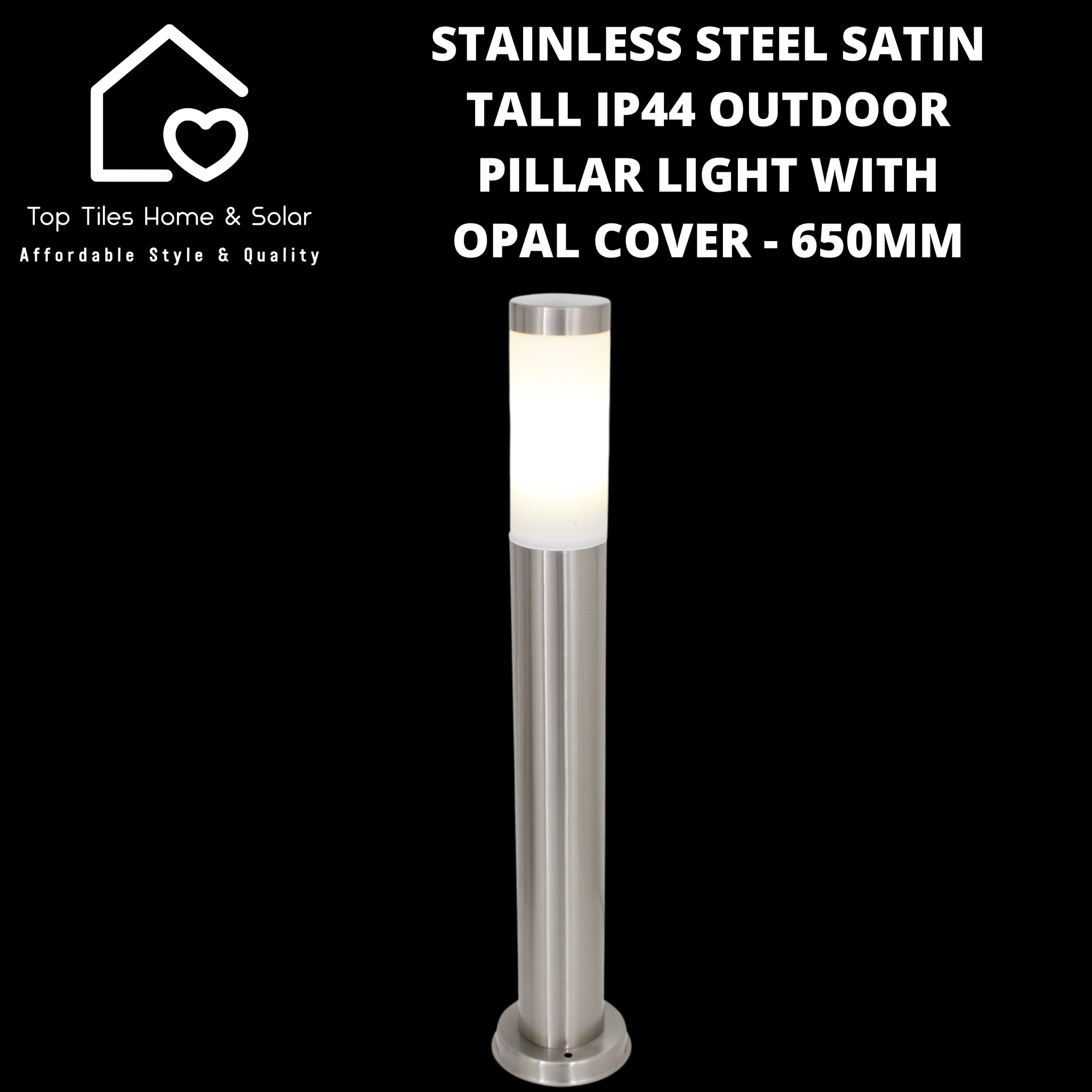 Stainless Steel Satin Tall IP44 Outdoor Pillar Light with Opal Cover - 650mm