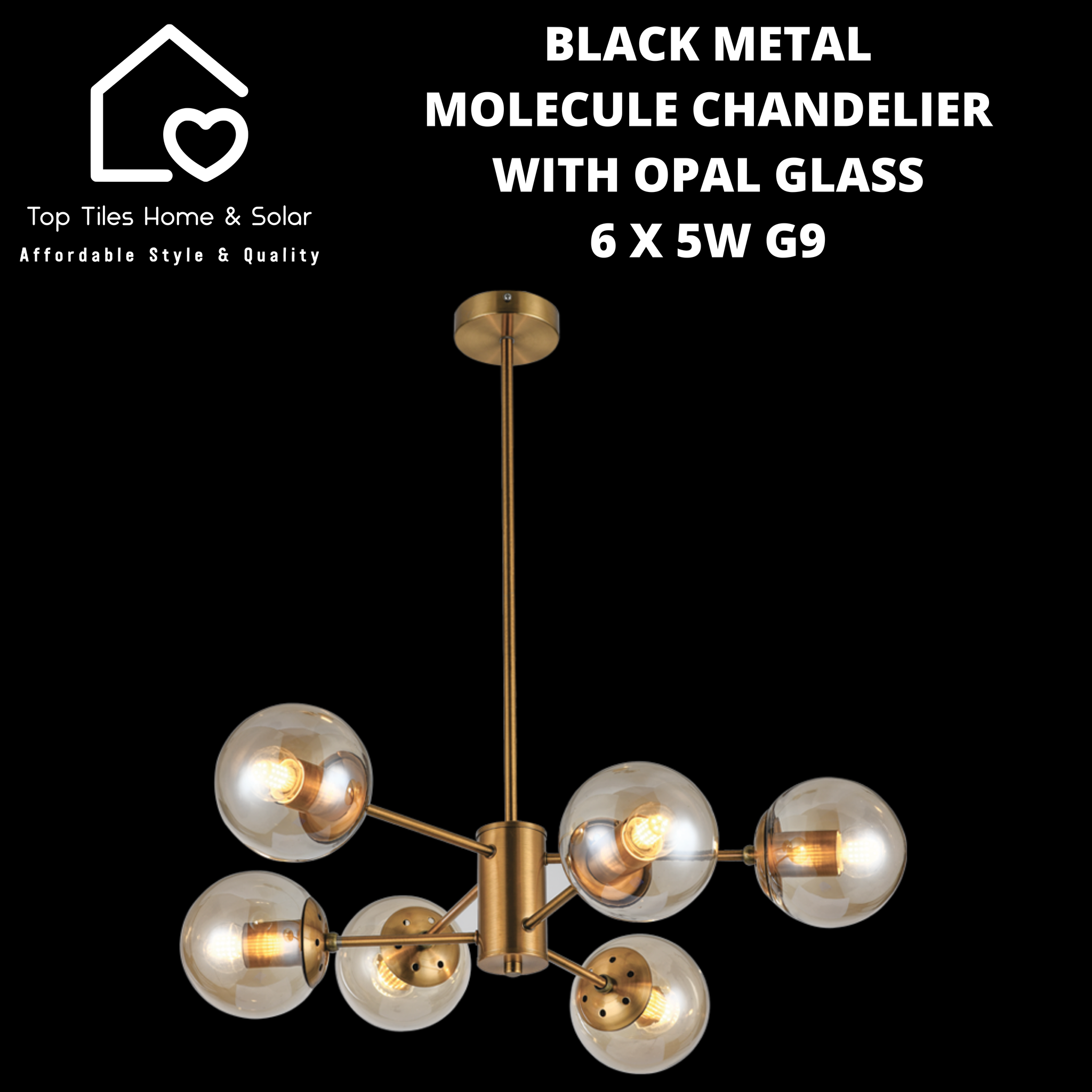 Gold Metal Molecule Chandelier With Amber Glass - 6 x 60W ES