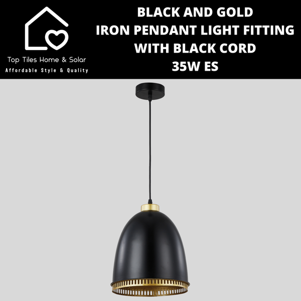 Black and Gold Iron Pendant Light Fitting with Black Cord - 35W ES