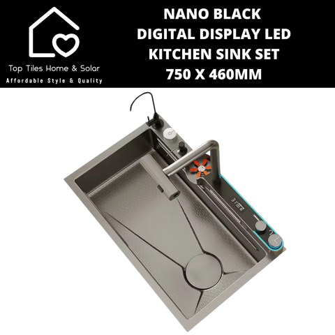 Nano Black Digital Display LED Kitchen Sink Set - 750 x 460mm
