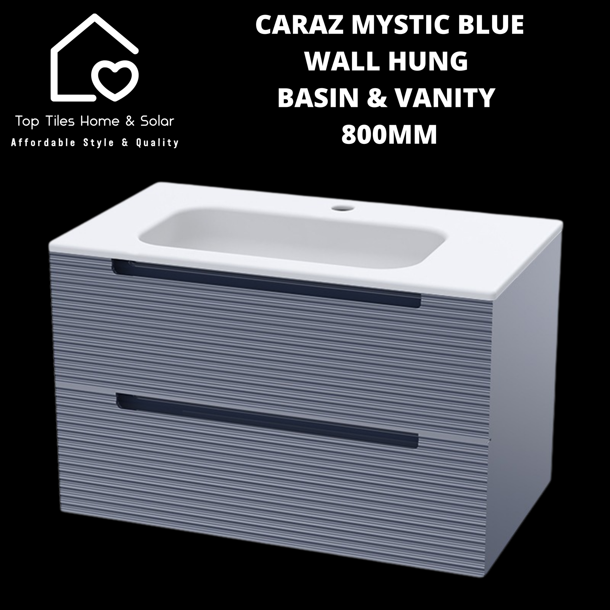 Caraz Mystic Blue Wall Hung Basin & 2 Drawer Vanity - 800mm